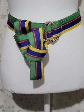 Polo Ralph Lauren Striped Multi-Color Ribbon Belt with Double Ring Buckle
